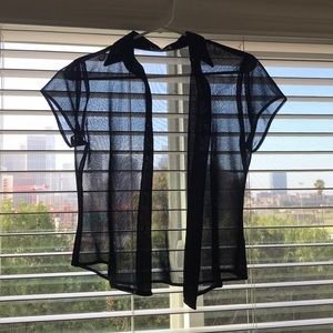 Sheer blue metallic button up